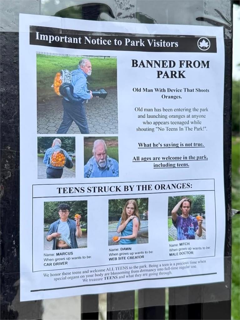阿北扛「橘子發射器」隨機噴人?「3青年遭擊中」畫面曝光…美國公園海報秒暴紅