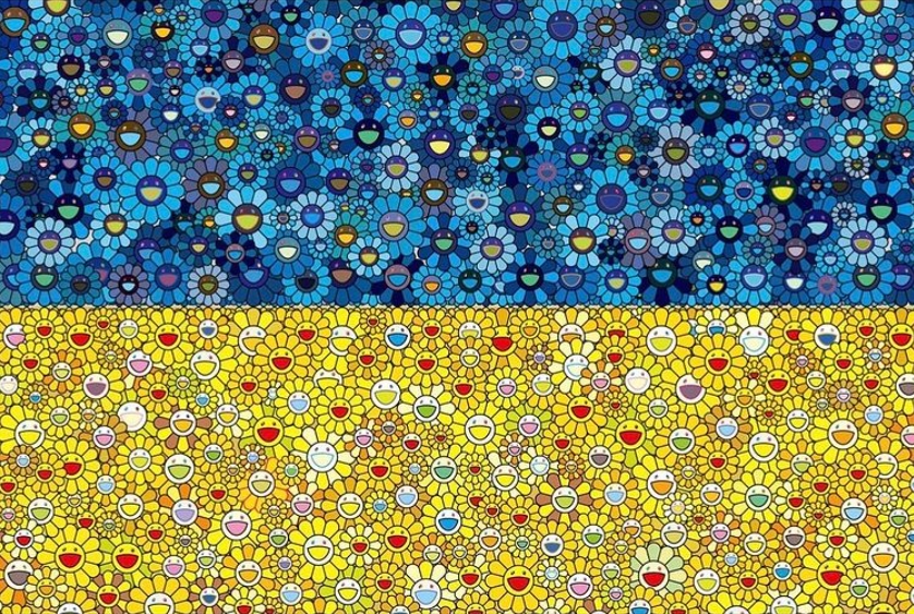 藝術圈挺反戰！村上隆微笑小花「烏克蘭國旗配色」和平創作10萬網讚