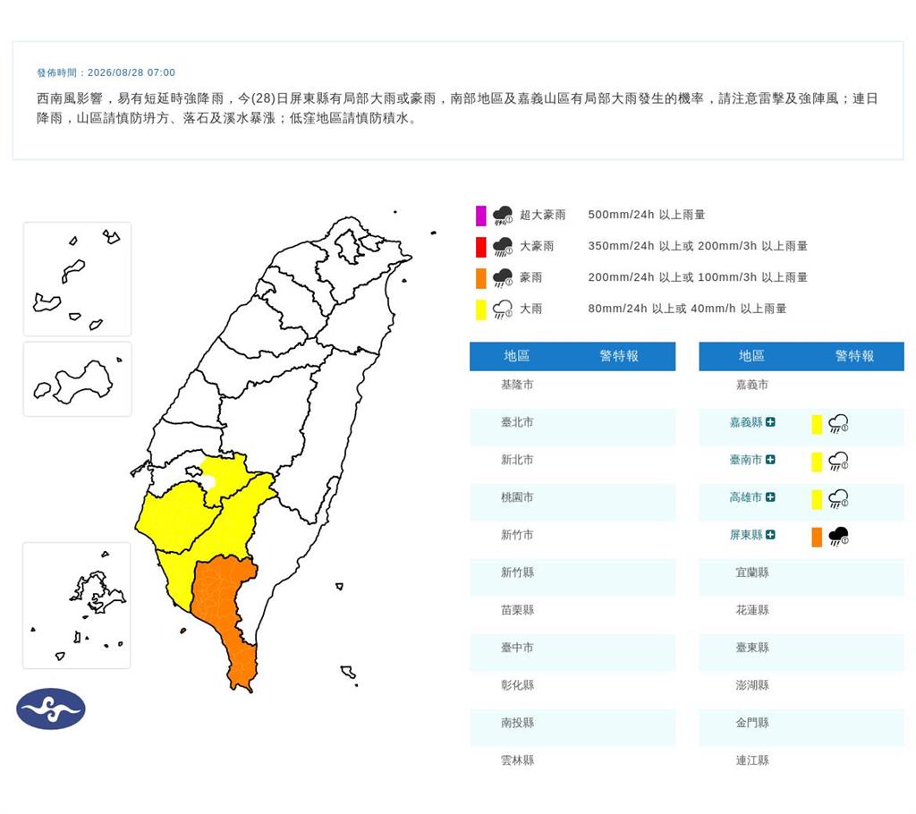 快新聞／一早雨彈開轟！4縣市豪大雨特報　3地區慎防大雷雨