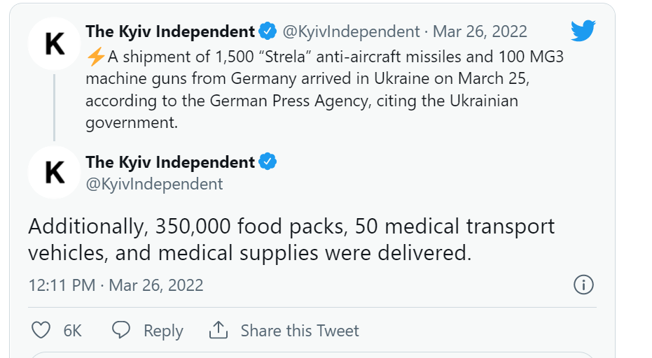 快新聞／德國：1500防空飛彈、100機槍等軍援設已抵運烏克蘭