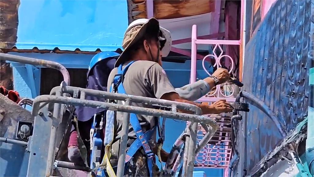 七堵老舊公寓斑駁　彩繪師油漆彩繪後外觀煥然一新