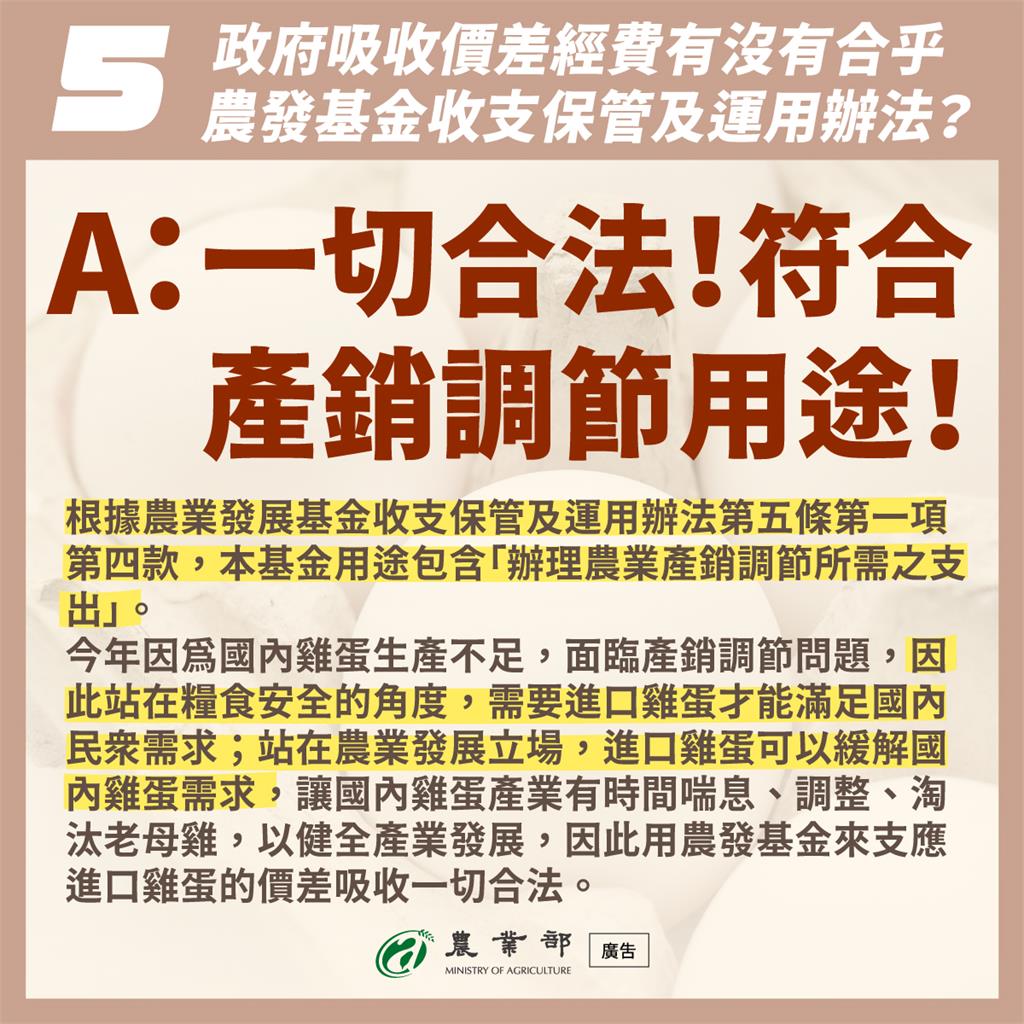 農業部吸收雞蛋價差政策目的是要讓全民買的到平價雞蛋