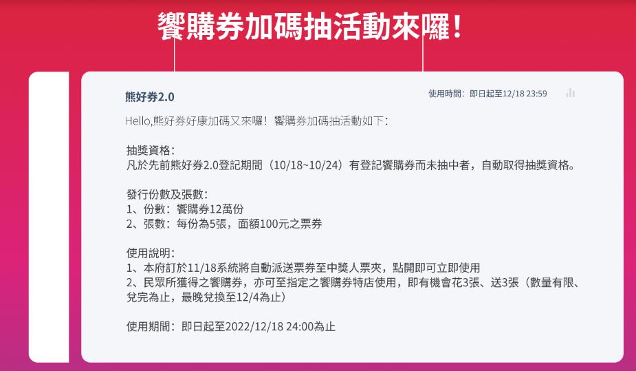 快新聞／熊好券饗購券加碼抽來了！ 11/18開獎「可立即使用」