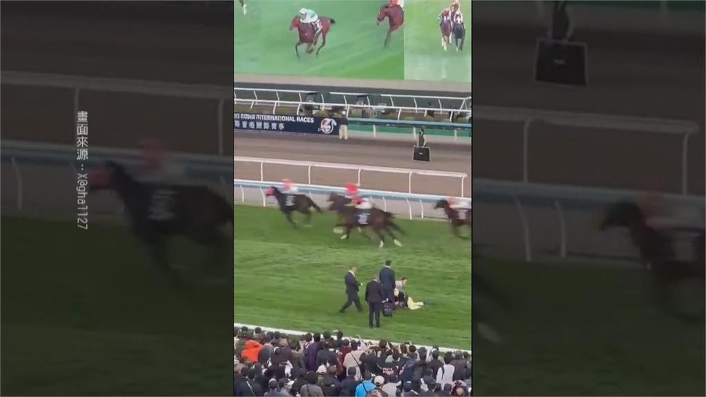 港男驚險闖沙田馬場賽馬跑道　手持標語促查宏福苑大火