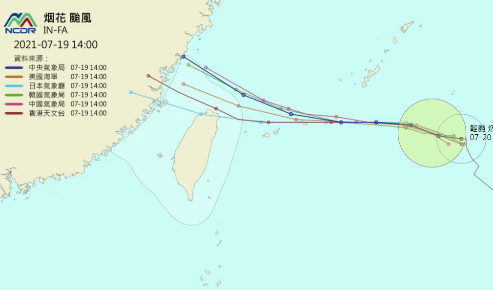 烟花颱風逼近！各國預測路徑曝　日本氣象廳預測「颱風眼」進到台灣