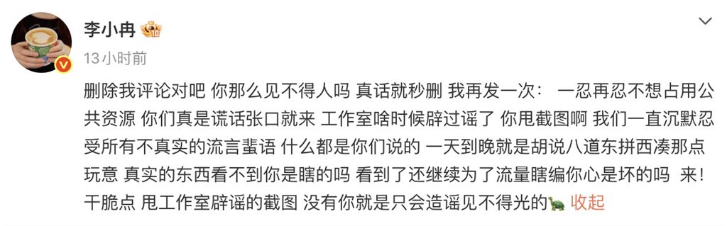 離婚疑切割前夫9500萬債！李小冉澄清遭刪文　凌晨怒轟「謊話連篇」