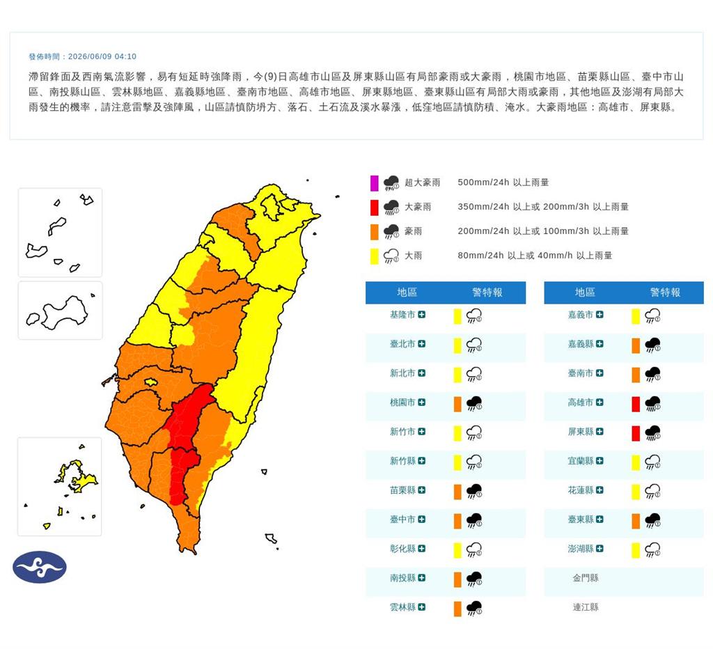 快新聞／20縣市豪大雨特報！21地今放豪雨假　停班課最新風雨預測出爐