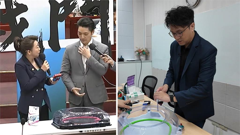 掉漆！蔣萬安玩戰鬥陀螺一碰就掉　Shoot.Shot分不清