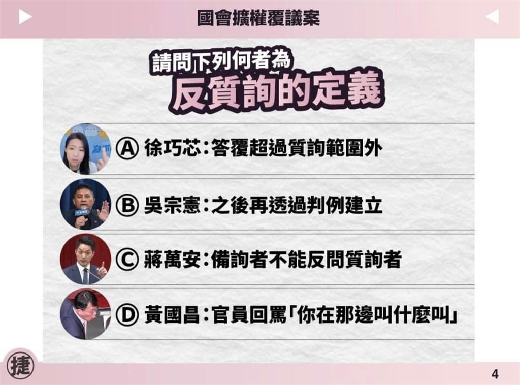 快新聞/黃捷秀「藍白4立委」問反質詢定義 卓榮泰:抱歉我真的無法定義