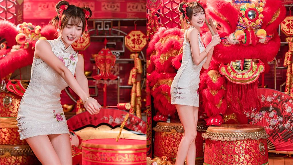 樂天IU拜年超短旗袍搞事!下路走光大破防...「害羞小熊」猛探頭