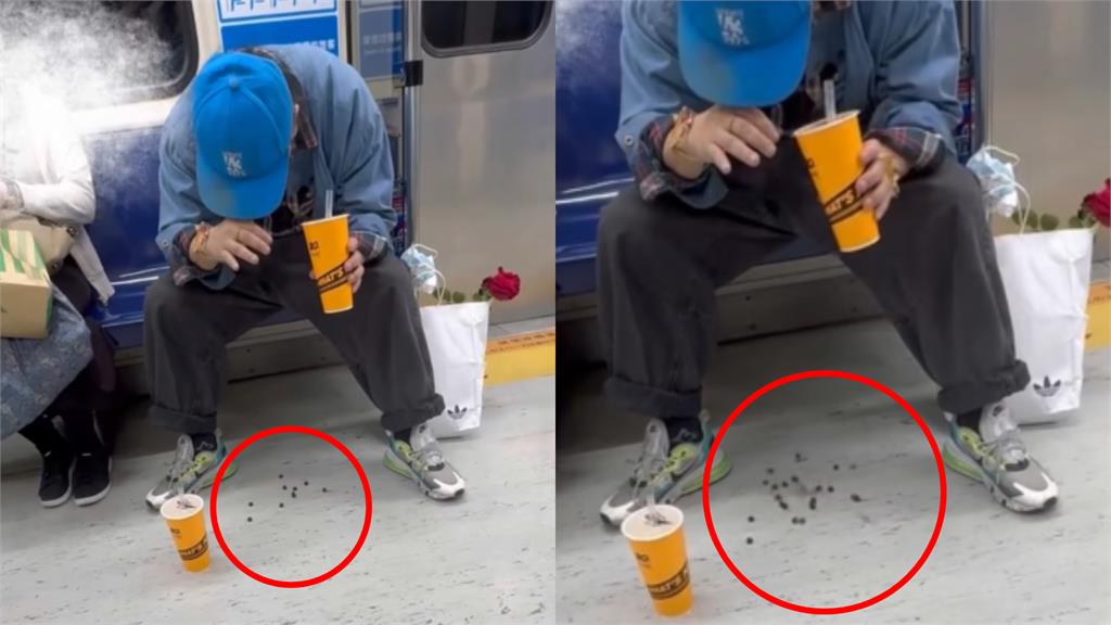 阿北捷運大口喝珍奶！下秒竟「低頭噴射珍珠」超噁畫面曝…網狂譙：很常遇到他