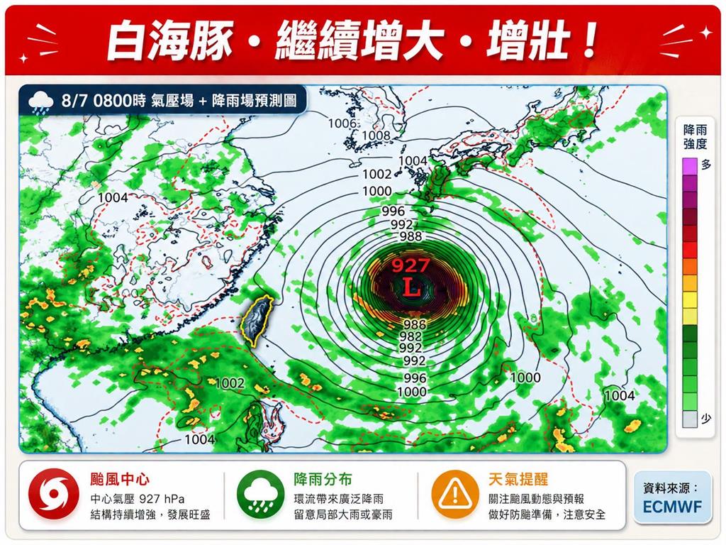 強颱白海豚「路徑西修」持續增大！直撲日本機率下降⋯恐靠近台灣一地區