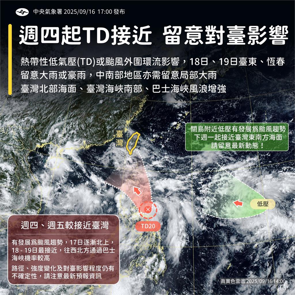 「TD20＋90W」雙颱共舞？專家示警「樺加沙恐達中颱↑」：這2天逼台！