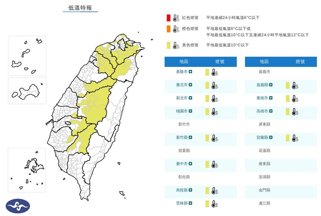 12縣市低溫特報「一片黃」!首波寒流殺到平地「氣溫不到10度」極冷時間曝
