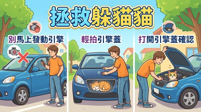 喵星人躲引擎室避暑　台中車主不知情　邊開車邊掉貓
