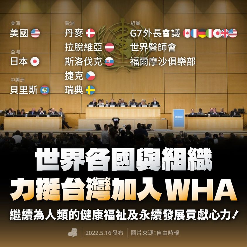 快新聞／各國發聲支持台灣參與WHA！　民進黨：國際社會已累積強勁力量