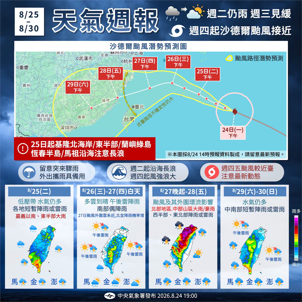 快新聞／低壓帶發威！15縣市豪大雨特報　強颱「沙德爾」逼近最快明海陸警齊發
