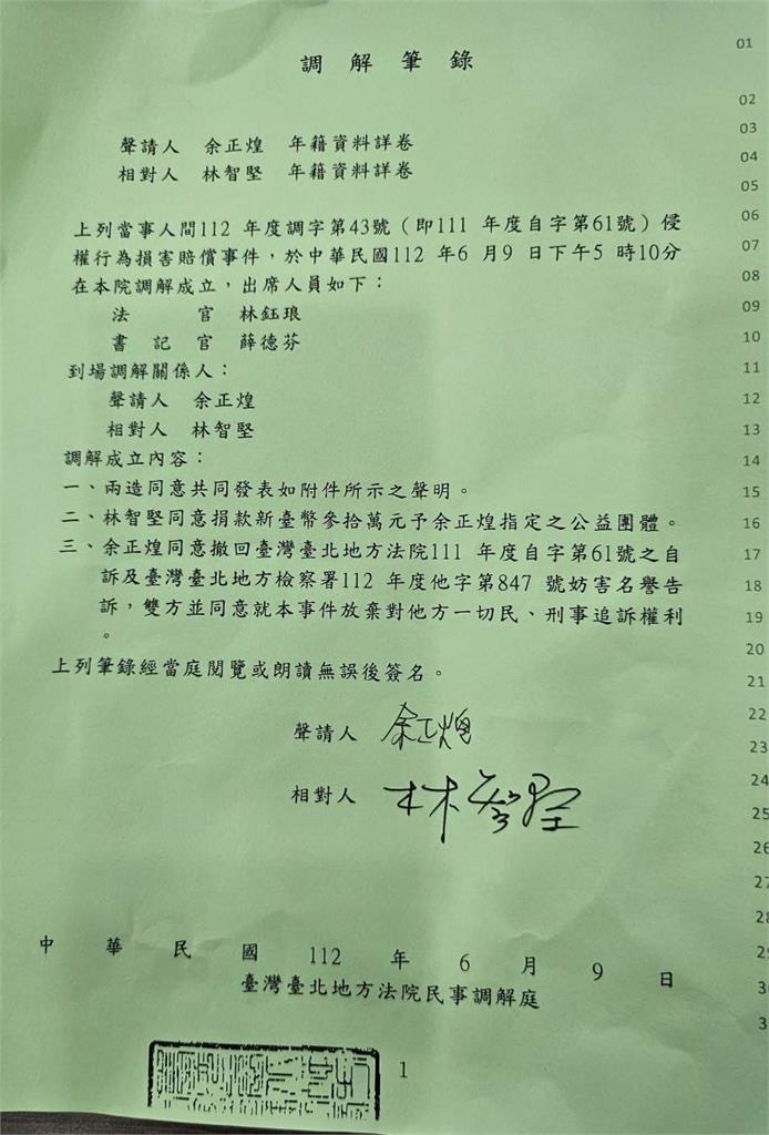 快新聞／論文案雙方今調解落幕！　余正煌撤告、林智堅捐30萬