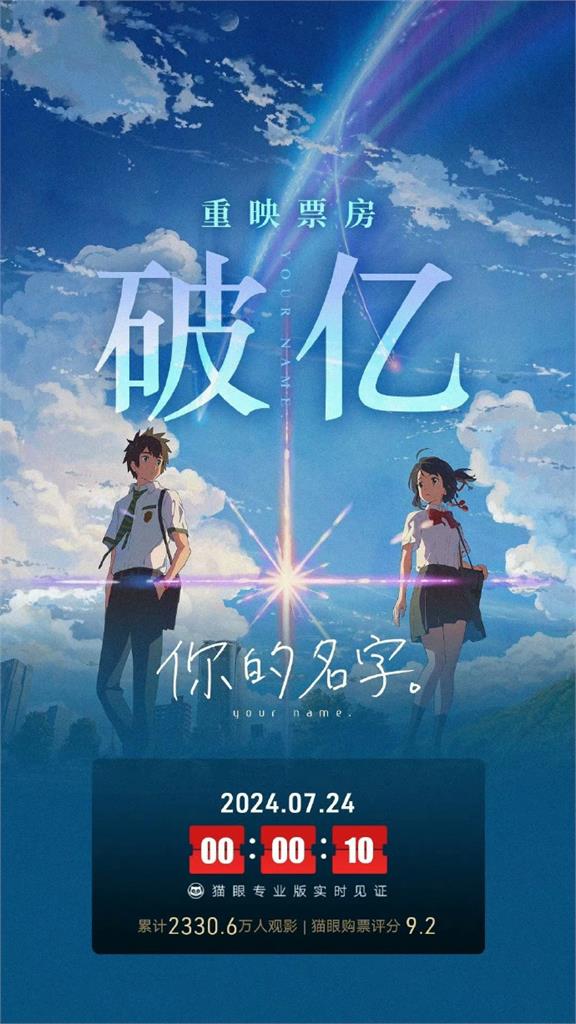 中國《你的名字》票房破億「這1天」重映　小粉紅氣炸心碎：故意搞事？