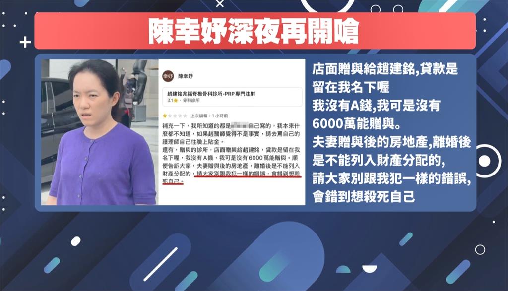 陳幸妤6千萬店面贈趙建銘　深夜再爆趙「下週休診出國」