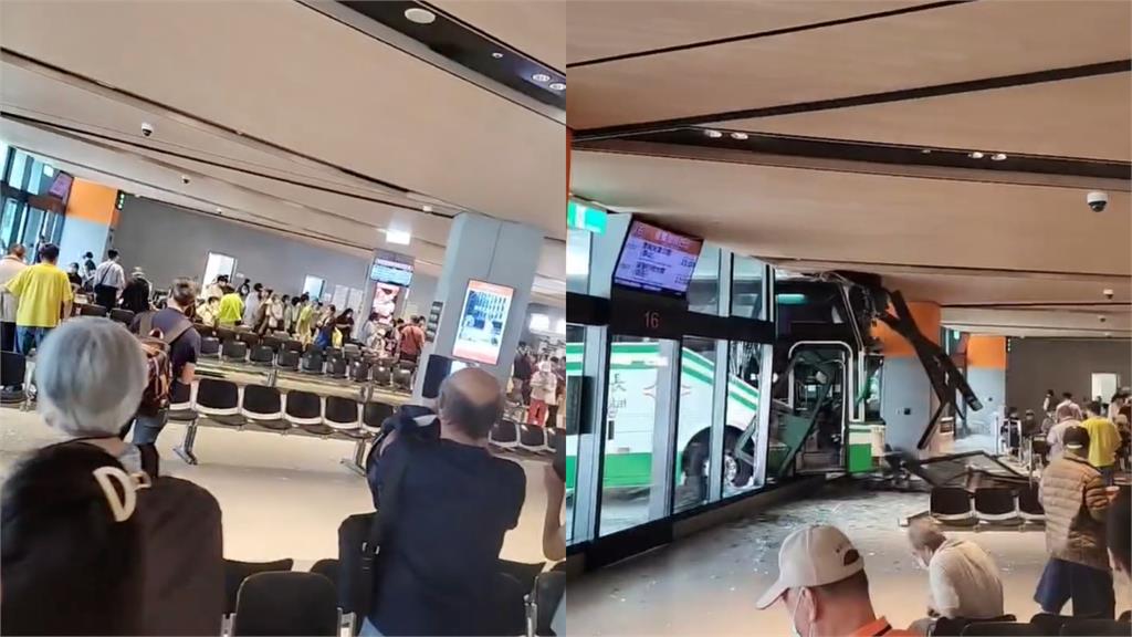 快訊／驚！長庚醫院接駁車「突失控撞進轉運站」玻璃碎滿地　現場慘況畫面曝