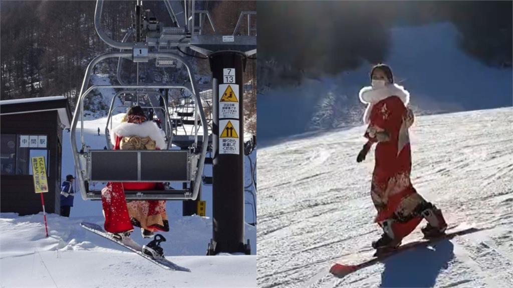 最酷成人禮！日本20歲正妹挑戰「穿和服滑雪」　影片吸4百萬點閱率