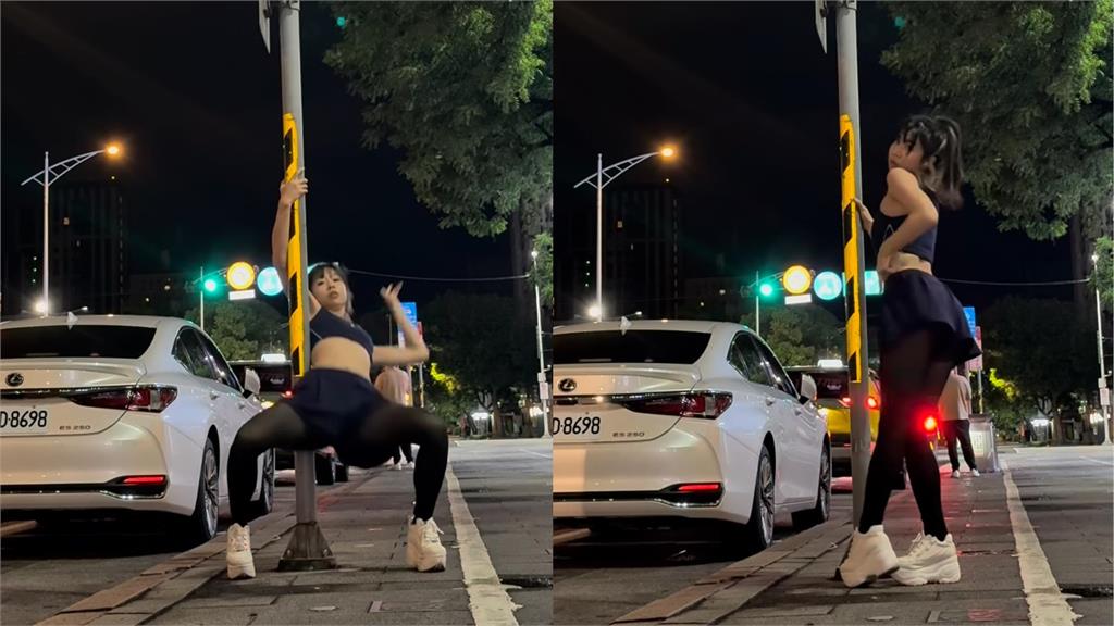 空姐街頭深夜「騎上電線桿」辣翻台北!香港網美跳鋼管舞「19秒片」掀暴動