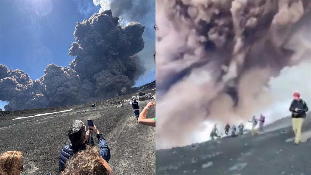 義大利埃特納火山噴發「黑灰直衝數公里」!40遊客「驚險逃命」畫面曝光
