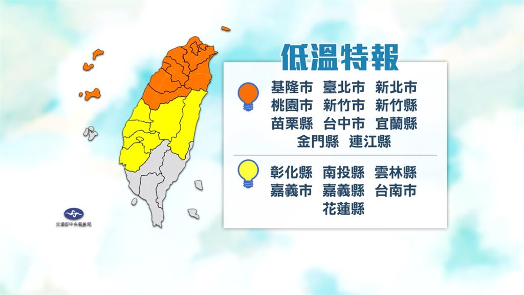 保暖物準備好！18縣市低溫特報　週日、週一最冷