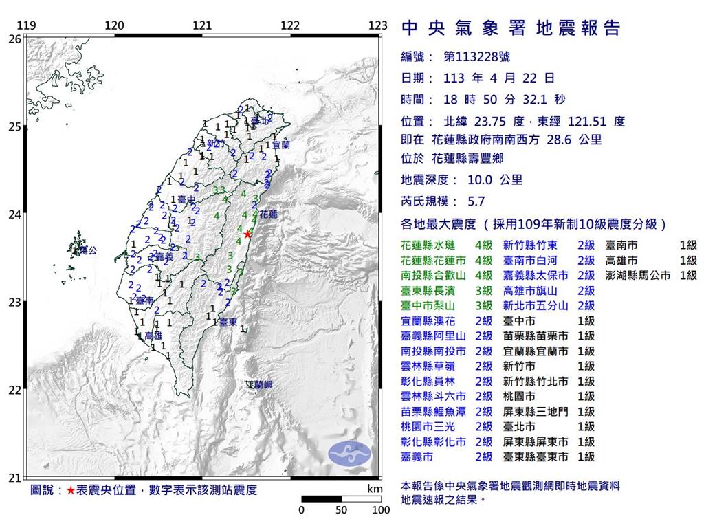 快新聞/花蓮入夜「極淺層」地震不斷 規模最大5.7!多處震度4級
