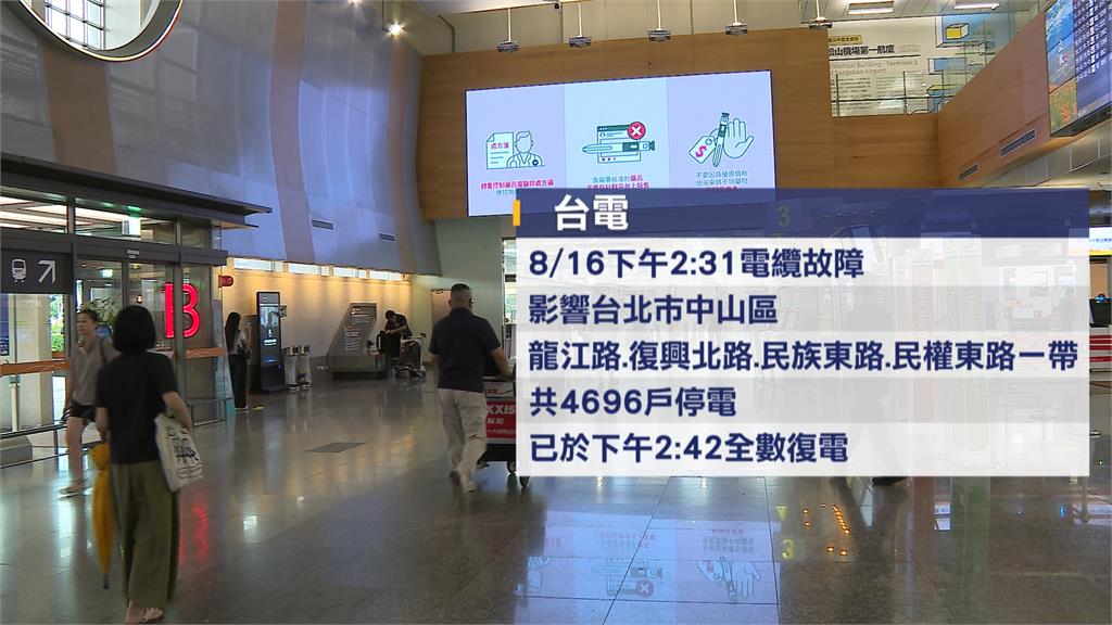 松機又停電！遊客摸黑過海關　台電：電纜故障