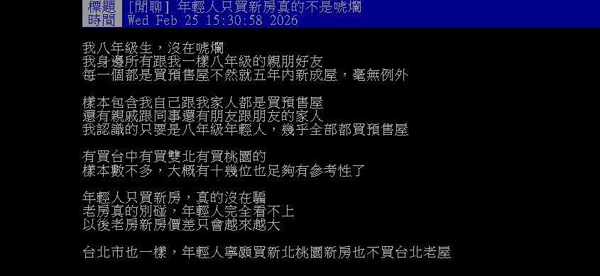 年輕人買房真的「只愛這類」？他曝身邊幾乎「都這樣買」：老屋別碰