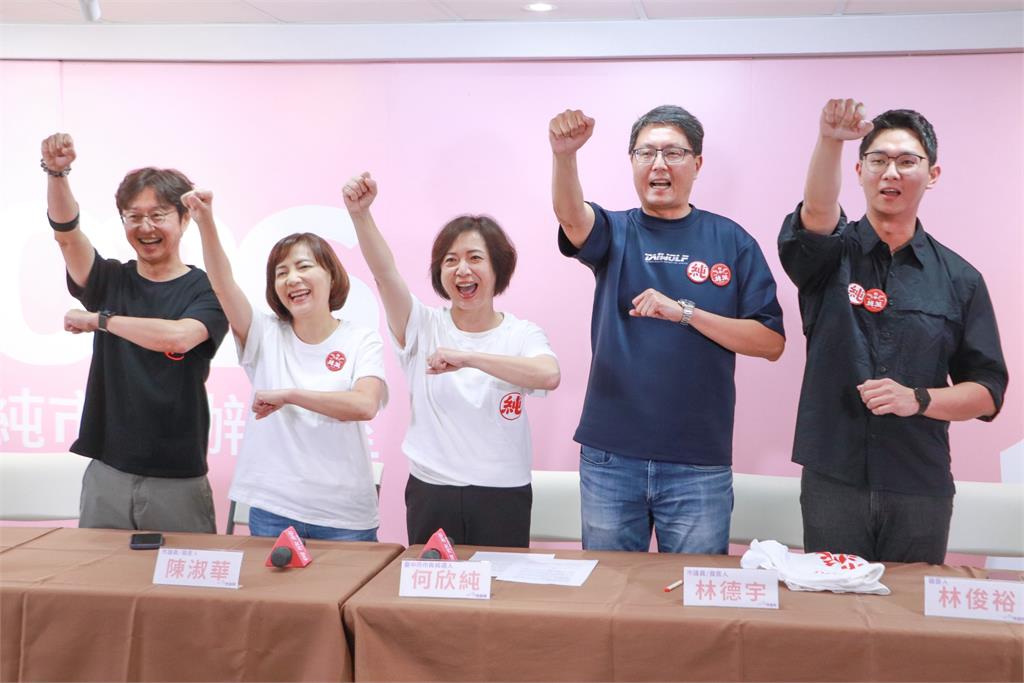 快新聞／有「純」才敢大聲！何欣純競辦公布發言人團隊　續推「台中純派」T恤