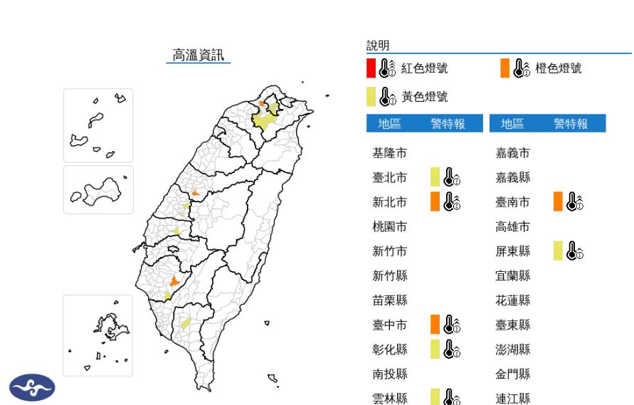 快新聞／連假最後一天注意！7縣市狂亮高溫燈號　「這3地」恐連飆36度