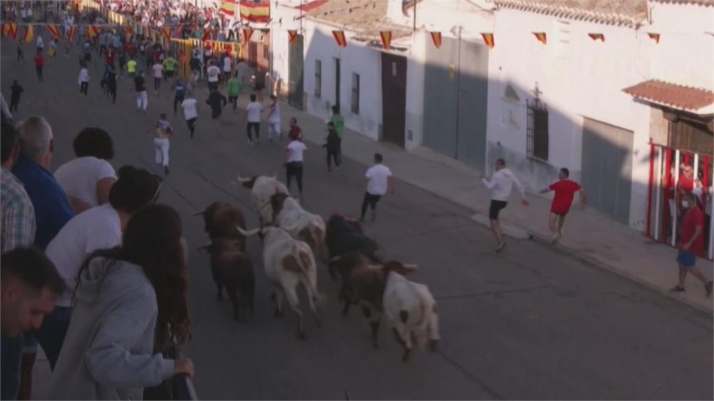 哇！　這麼多人跑給牛群追！　西班牙奔牛節疫情後首度登場