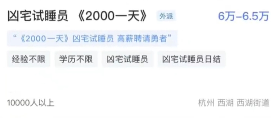 中國公司徵「凶宅試睡員」！4項任務月薪28萬　網揭真相比鬼可怕