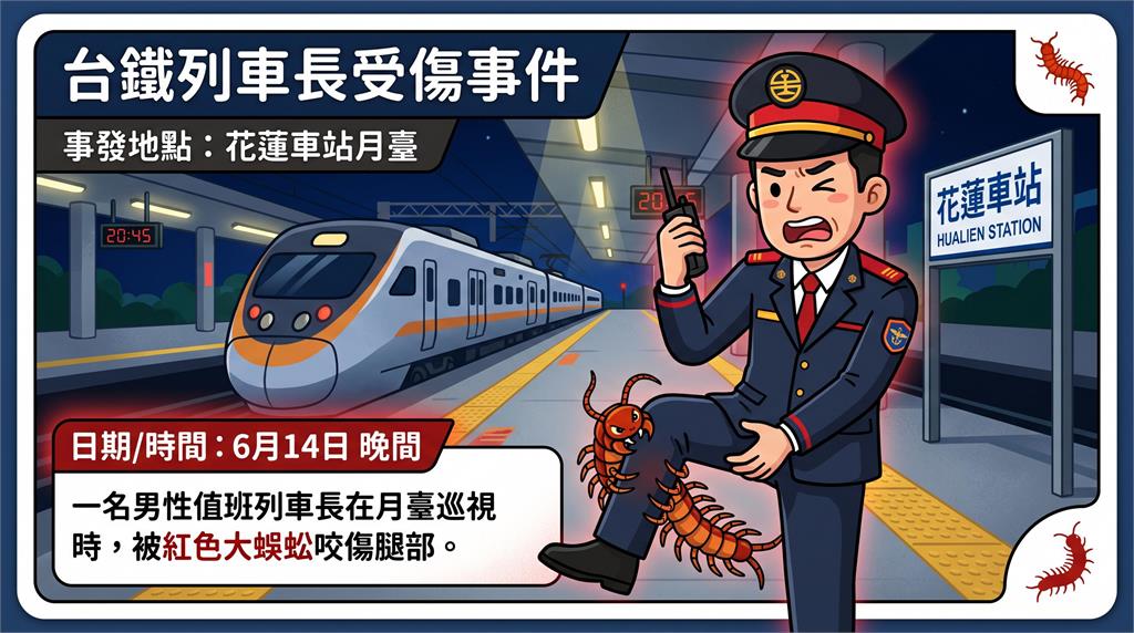 台鐵花蓮站誤點原因超奇葩！　列車長「遭蜈蚣咬傷」劇痛急送醫