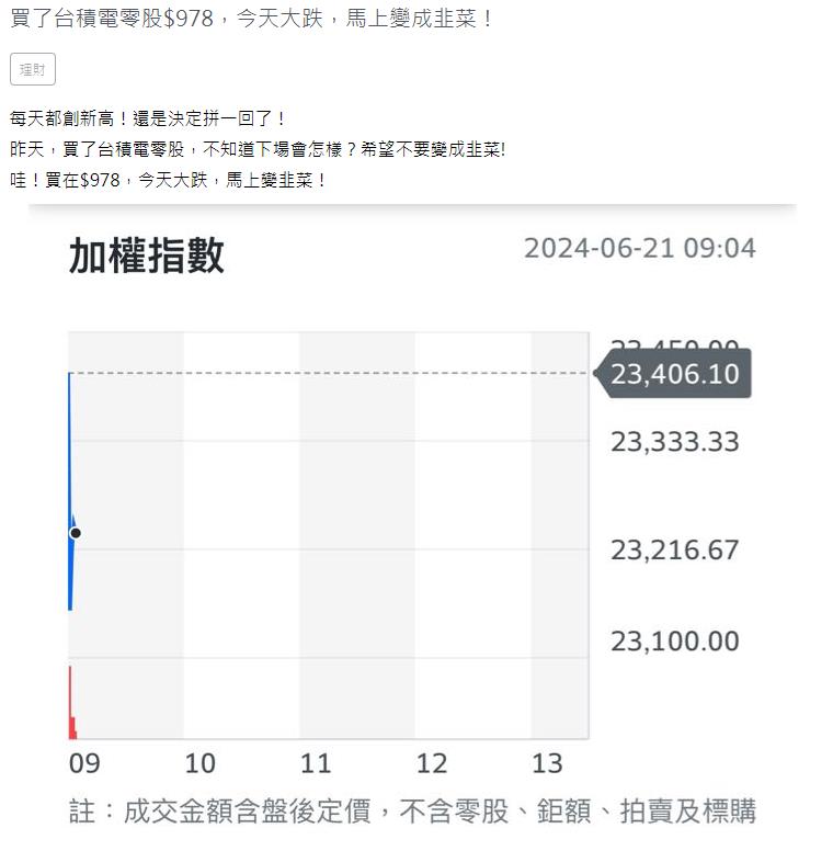 他豪買「$978台積電」！下秒見「1圖表」心寒變韭菜　網笑：心態要再多磨練