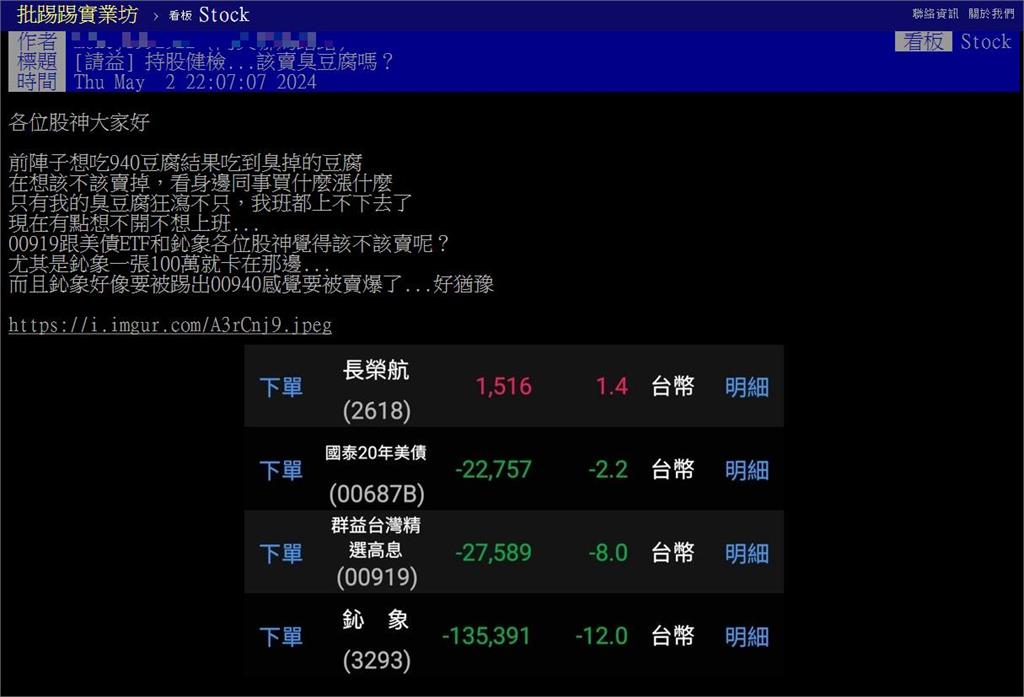 吃不到嫩豆腐...他求救「00940臭掉」該賣?全場見「慘賠明細」給1建議