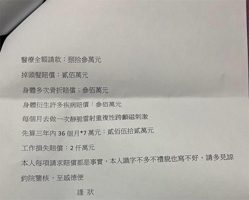 撞到的是聚寶盆還是ATM?70歲嬤開3000萬求償單「掉髮賠200萬」網笑翻