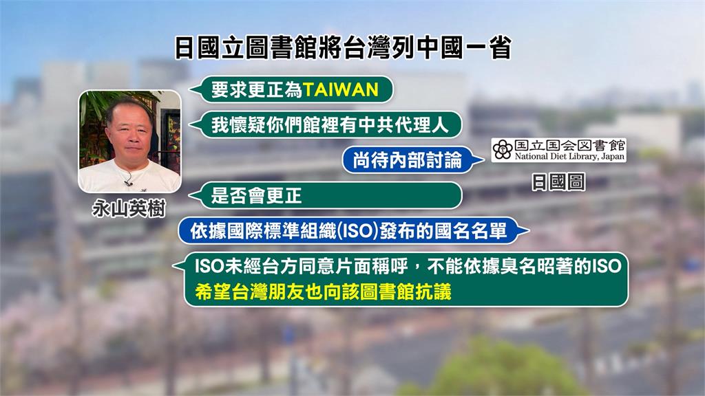 日國會圖書館「台灣被列中國一省」　學者永山英樹致電促正名「TAIWAN」