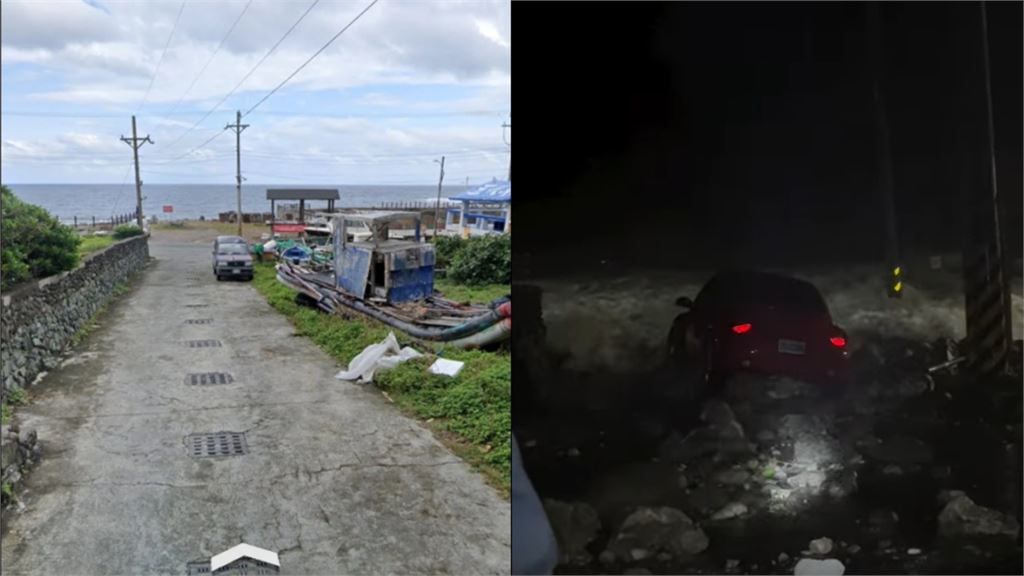 薔琵巨浪灌蘭嶼「百米外道路」車險滅頂！網見「石堆路面」嚇：怎麼上去的？