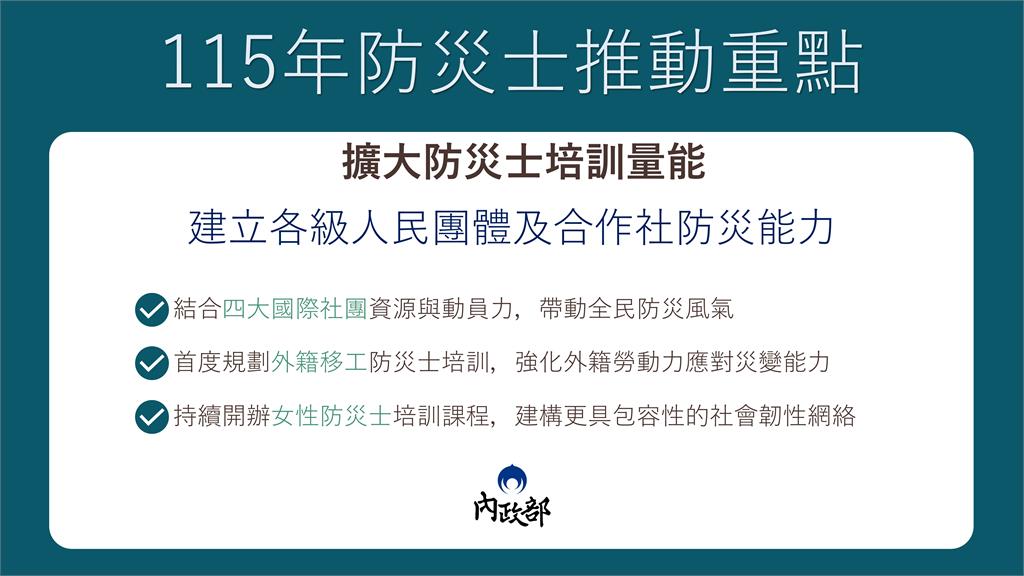 快新聞/強化全民防災韌性!內政部擴大防災士培訓 首納外籍移工與婦女團體