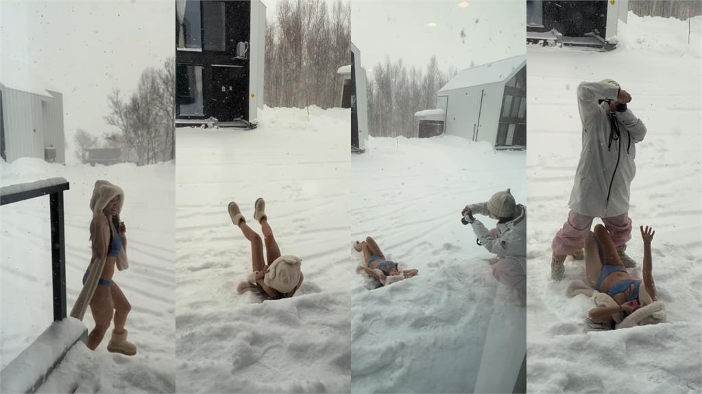 琳妲北海道解放比基尼「中門大開」躺雪地！一轉身「雙Q嫩蛋」全看光