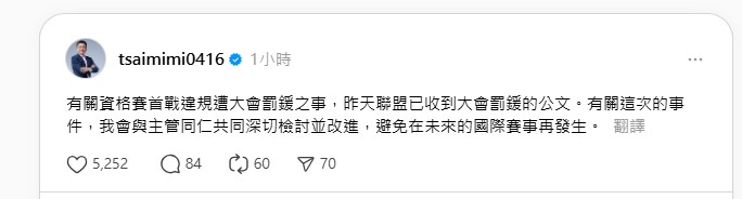 經典賽／台灣隊違規遭罰66萬 蔡其昌道歉：深切檢討改進