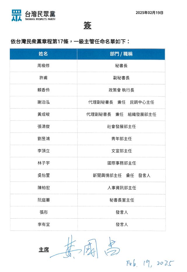 快新聞/力拚成全民政黨!黃國昌接民眾黨主席 她成首波人事「嬌」點