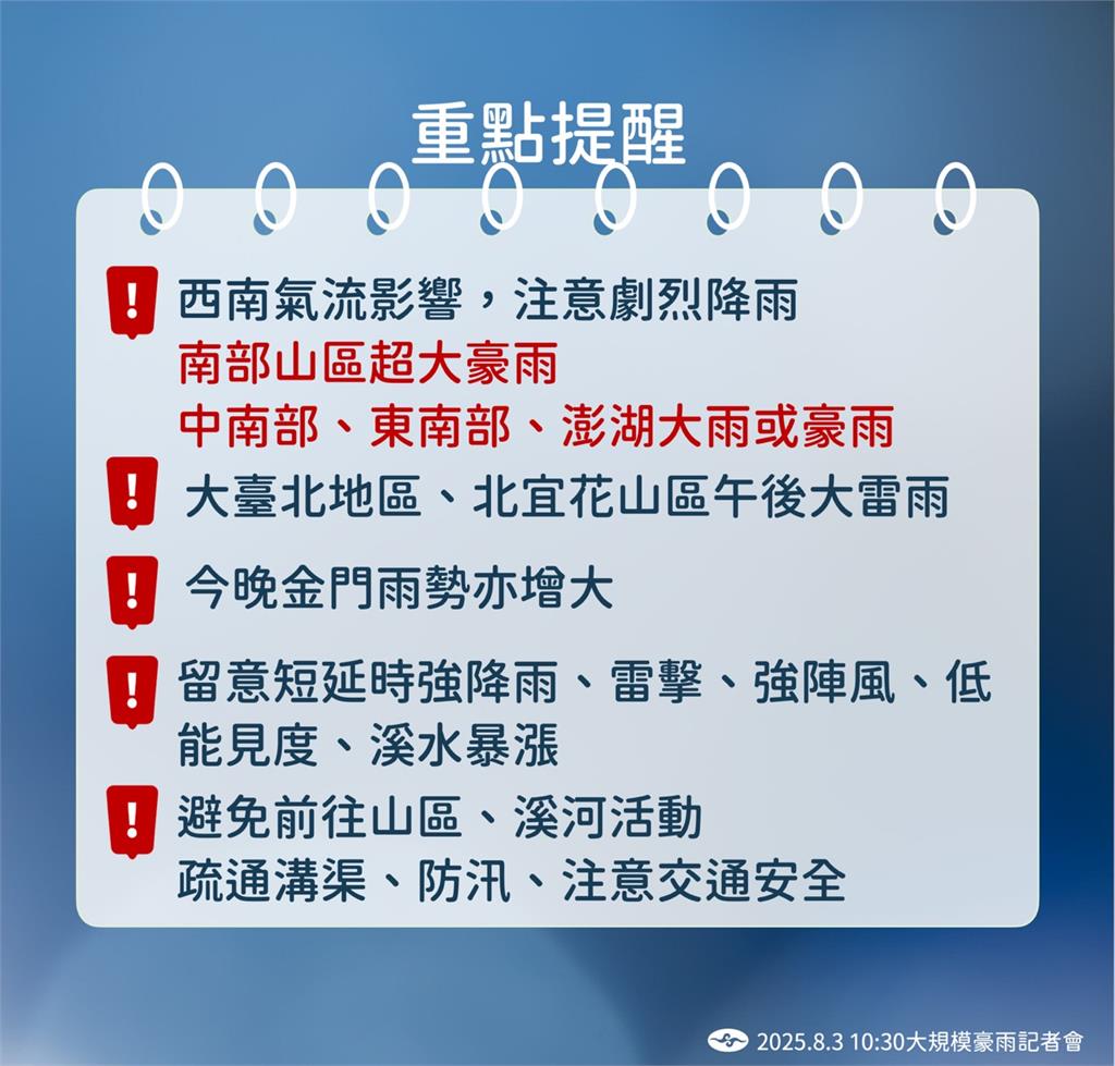 快新聞/西南氣流影響!中南部仍需嚴防豪雨 「這天」後天氣回穩