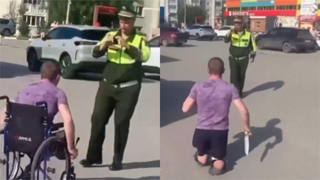 俄國爆街頭抓人送戰場？斷腿軍人「持刀對抗警」畫面曝光　全網震撼