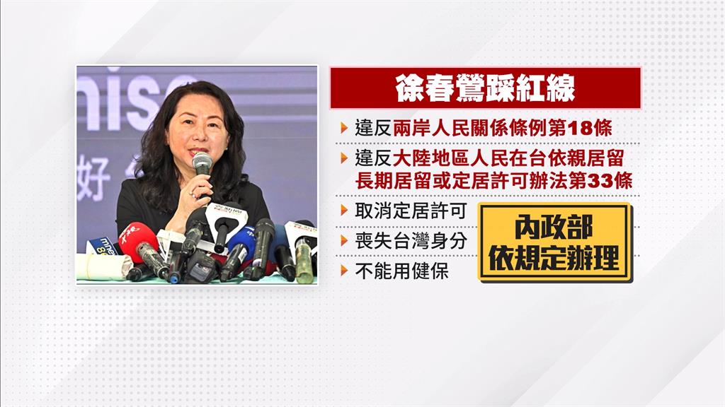 徐春鶯涉「反滲透」遭收押 將註銷台灣身分、不能用健保