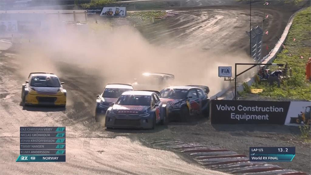 挪威拉力賽車場內硬拚　貼車碰撞衝出賽道